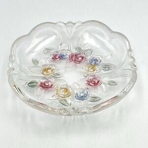 Vintage 1980s Mikasa Tender Hearts Glass Floral Serving Dish Germany Walther